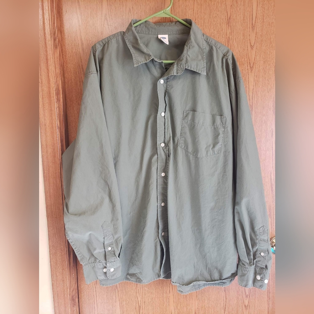 Old Navy Mens Green Long-Sleeve Button-Up Dress Shirt Sz 2X